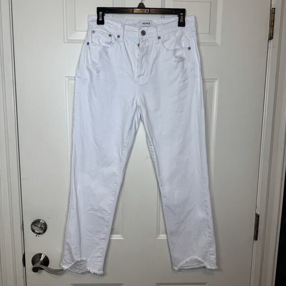 pistola Denim - Pistola Jeans Women 26 White Distressed Ankle Frayed Raw Hem Mid Rise Mom Jeans